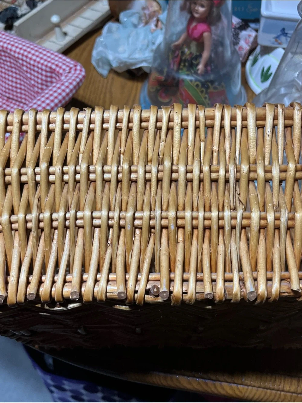 Wicker Basket Set with Red Gingham Liner
